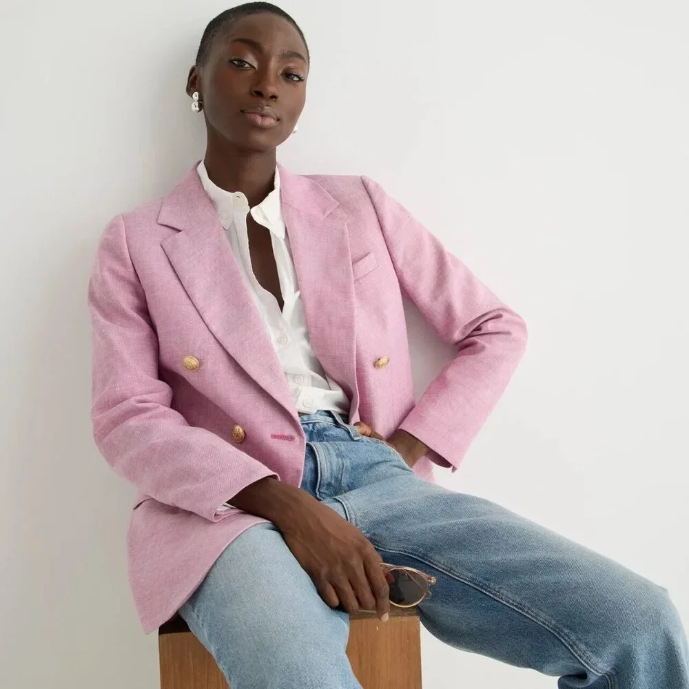 NWT J.Crew Bristol Blazer in Vintage Raspberry Pink Stretch Linen Jacket 8 - Picture 4 of 6